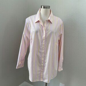 Lands End Womens Plus 20W No Iron Long Sleeve Shirt Striped Cotton Blouse Top